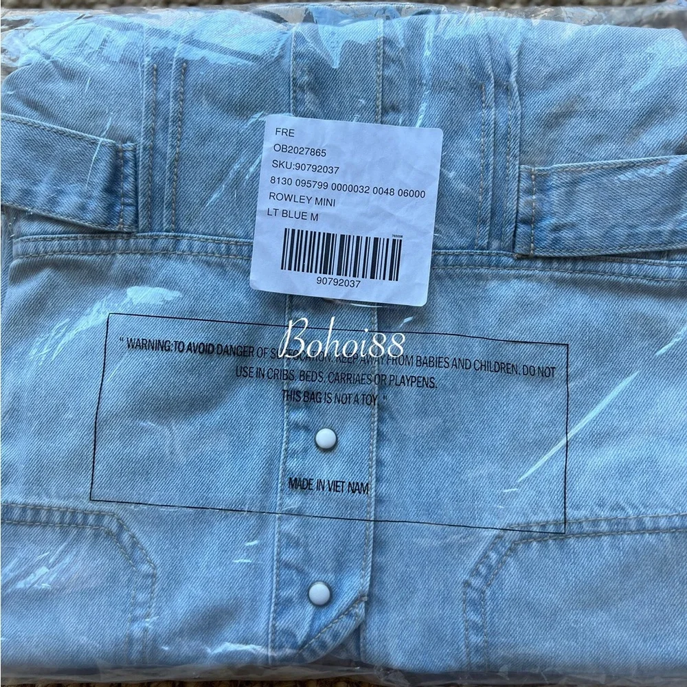 NWT Free People Rowley Denim Mini Dress Belted Button Front Plunge V-Neck - Picture 9 of 11